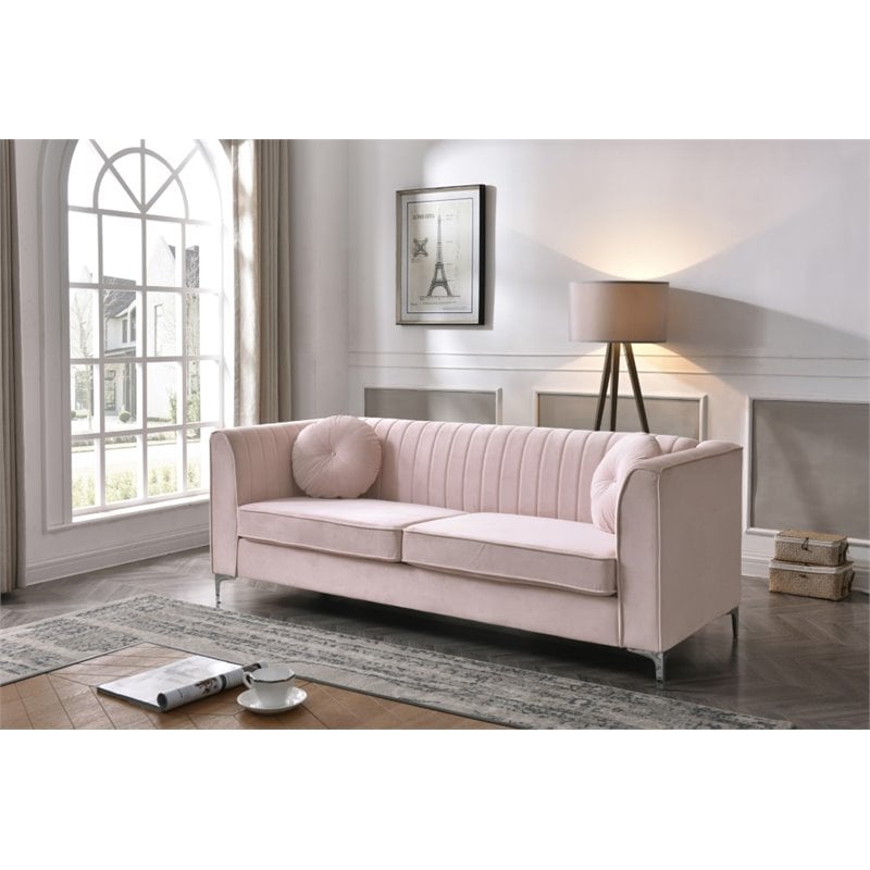 Glory Furniture Delray Velvet Sofa in Pink