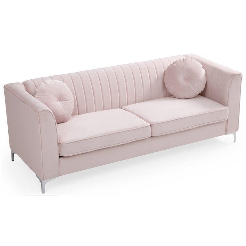 Glory Furniture Delray Velvet Sofa in Pink