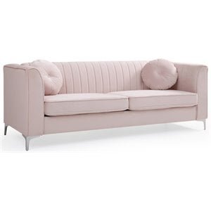 Glory Furniture Delray Velvet Sofa in Pink