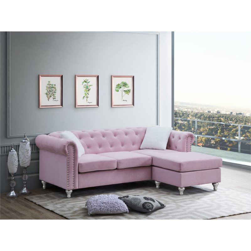 Glory Furniture Raisa Velvet Sofa Chaise in Pink