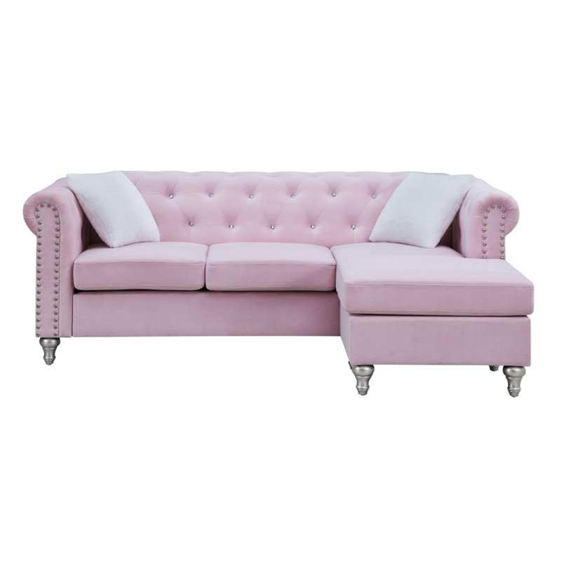 Glory Furniture Raisa Velvet Sofa Chaise in Pink