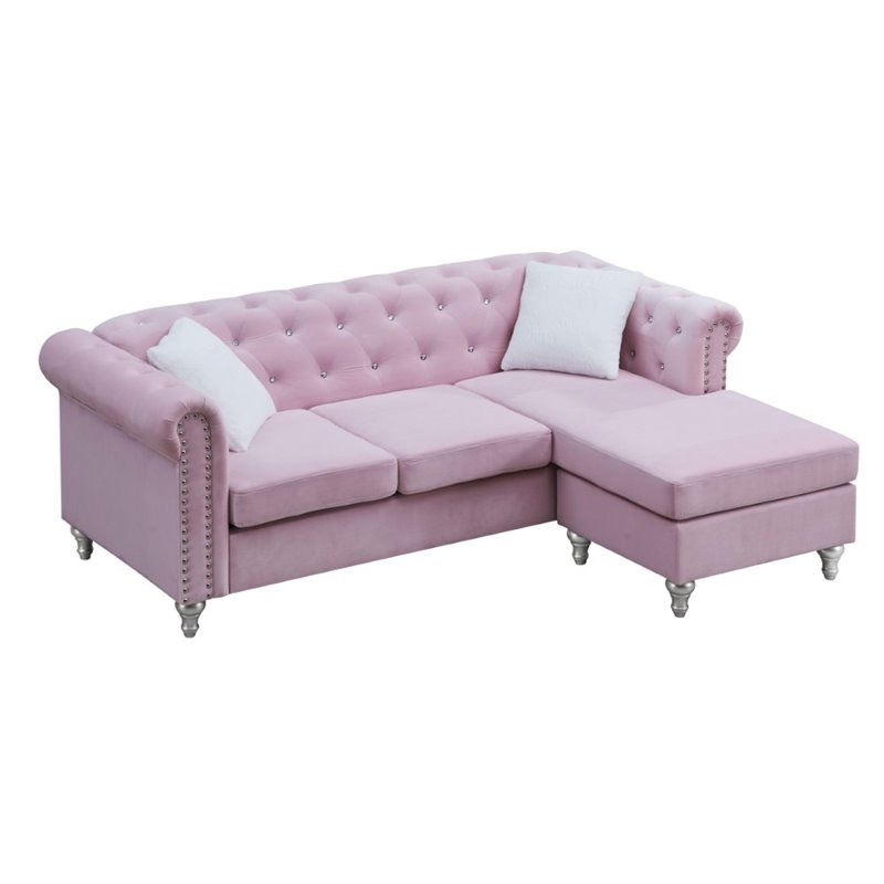 Glory Furniture Raisa Velvet Sofa Chaise in Pink