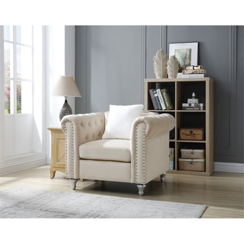 Glory Furniture Raisa Velvet Chair in Beige