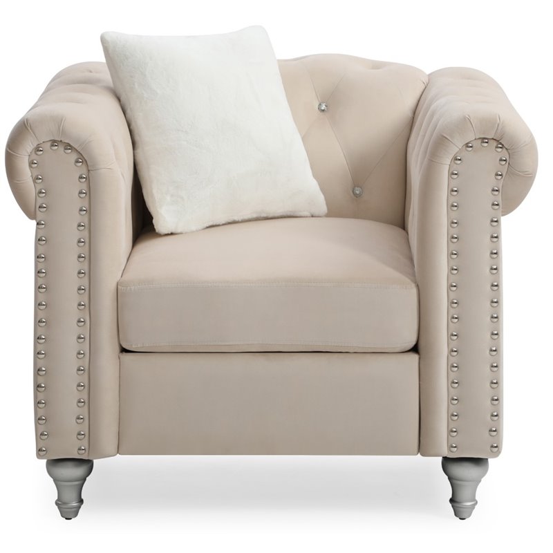 Glory Furniture Raisa Velvet Chair in Beige