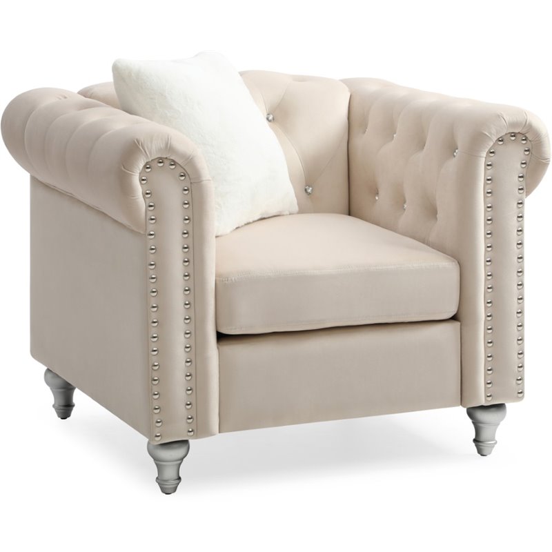 Glory Furniture Raisa Velvet Chair in Beige