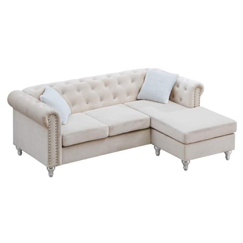 Glory Furniture Raisa Velvet Sofa Chaise in Ivory