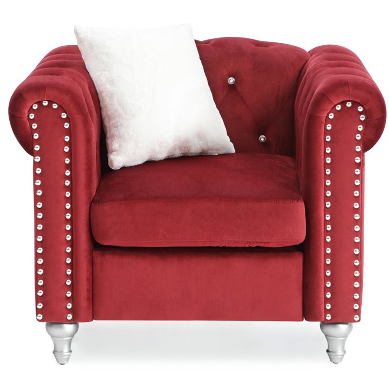 Glory Furniture Raisa Velvet Chair in Burgundy