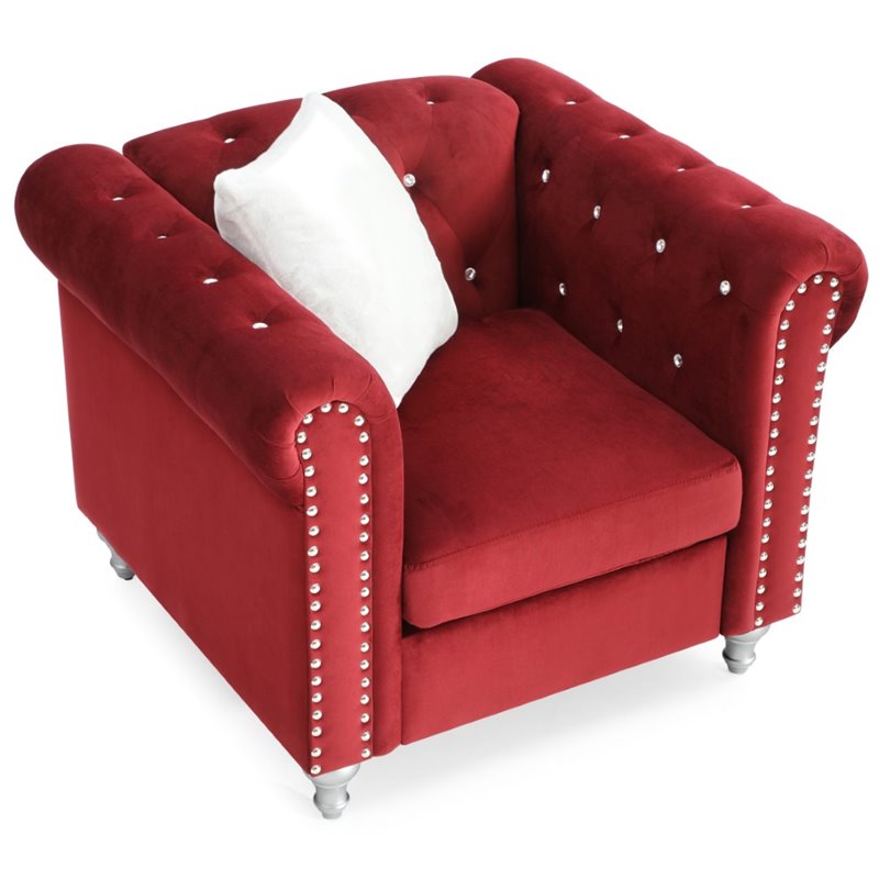 Glory Furniture Raisa Velvet Chair in Burgundy