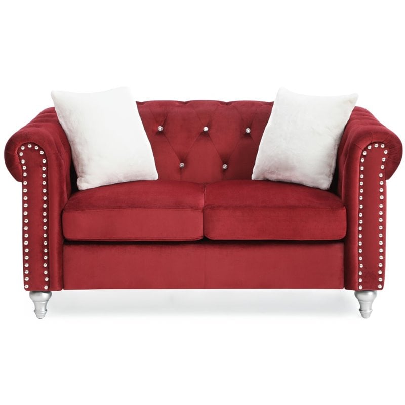 Glory Furniture Raisa Velvet Loveseat in Burgundy
