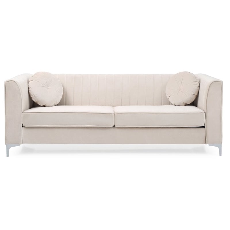 Glory Furniture Delray Velvet Upholstered Sofa in Ivory/Chrome Legs