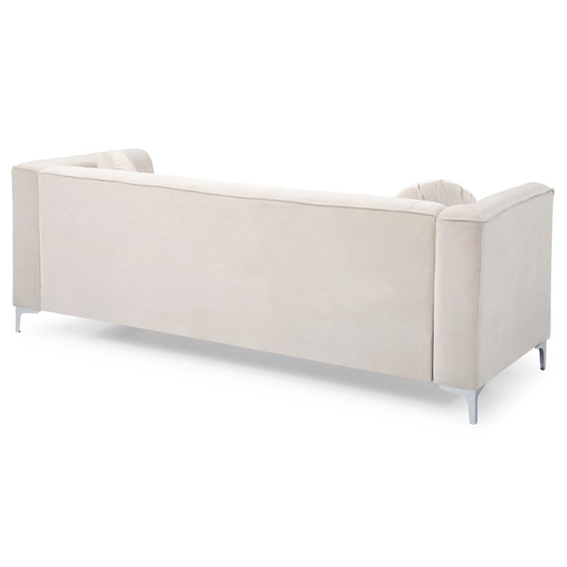 Glory Furniture Delray Velvet Upholstered Sofa in Ivory/Chrome Legs