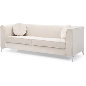 Glory Furniture Delray Velvet Upholstered Sofa in Ivory/Chrome Legs
