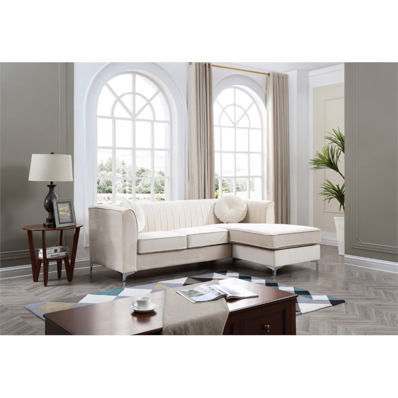 Glory Furniture Delray Velvet Sofa Chaise in Ivory