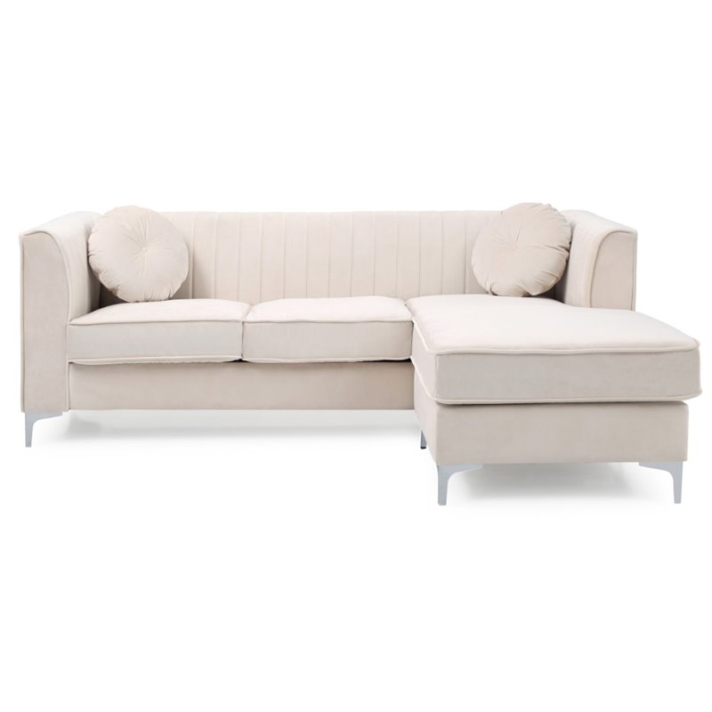 Glory Furniture Delray Velvet Sofa Chaise in Ivory