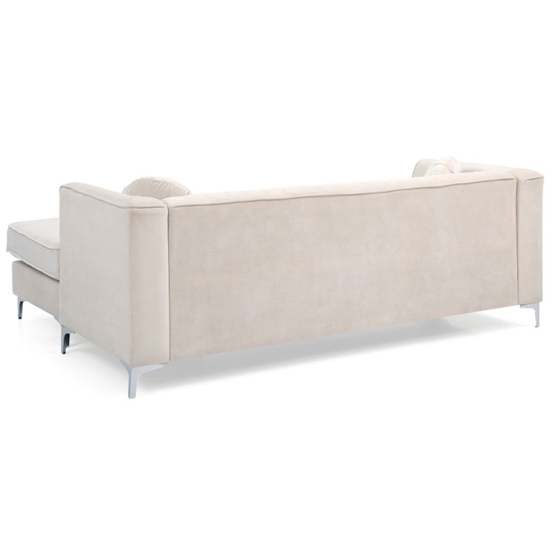 Glory Furniture Delray Velvet Sofa Chaise in Ivory