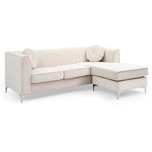 Glory Furniture Delray Velvet Sofa Chaise in Ivory