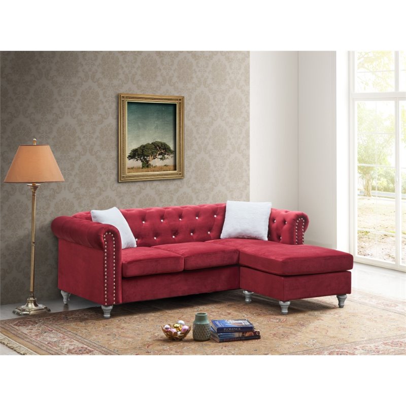 Glory Furniture Raisa Velvet Sofa, Red Chaise Sofa