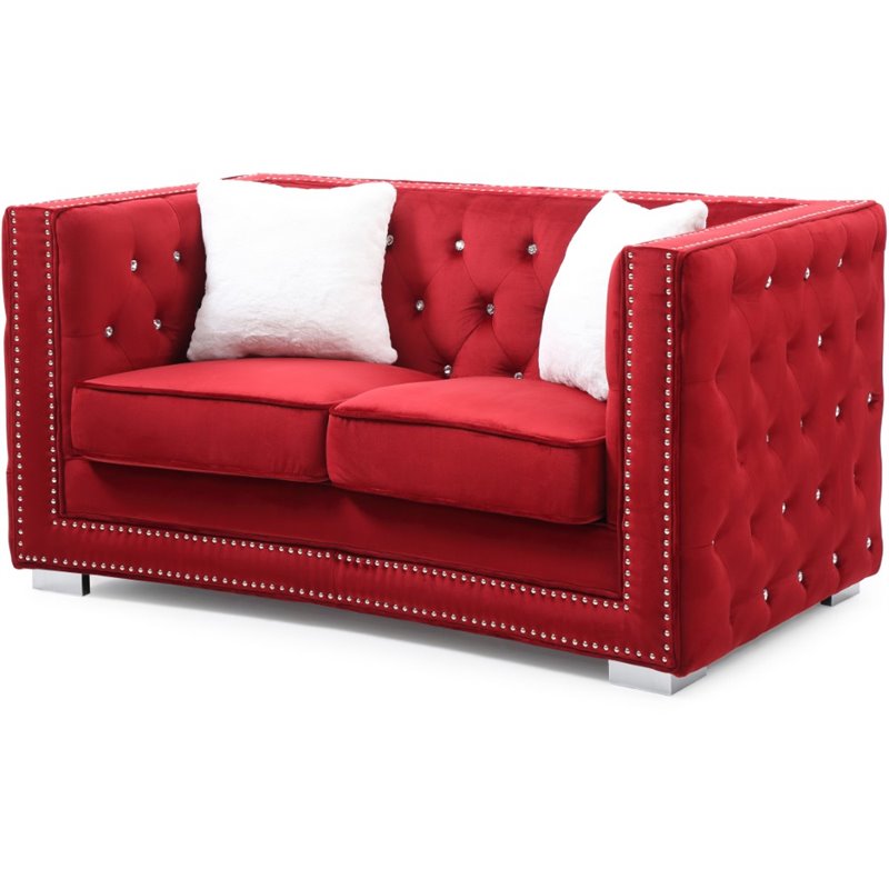 Glory Furniture Miami Velvet Loveseat in Red Cymax Business