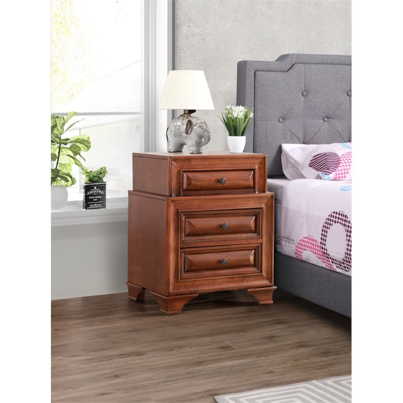 Glory Furniture LaVita 3 Drawer Nightstand in Oak