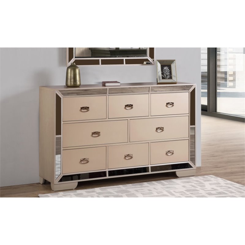 Glory Furniture Hollywood Hills 8-Drawers Bedroom Dresser in Pearl