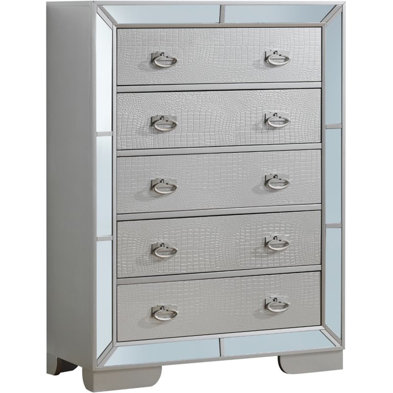 Glory Furniture Hollywood Hills 5-Drawers Bedroom Chest in Silver Champagne