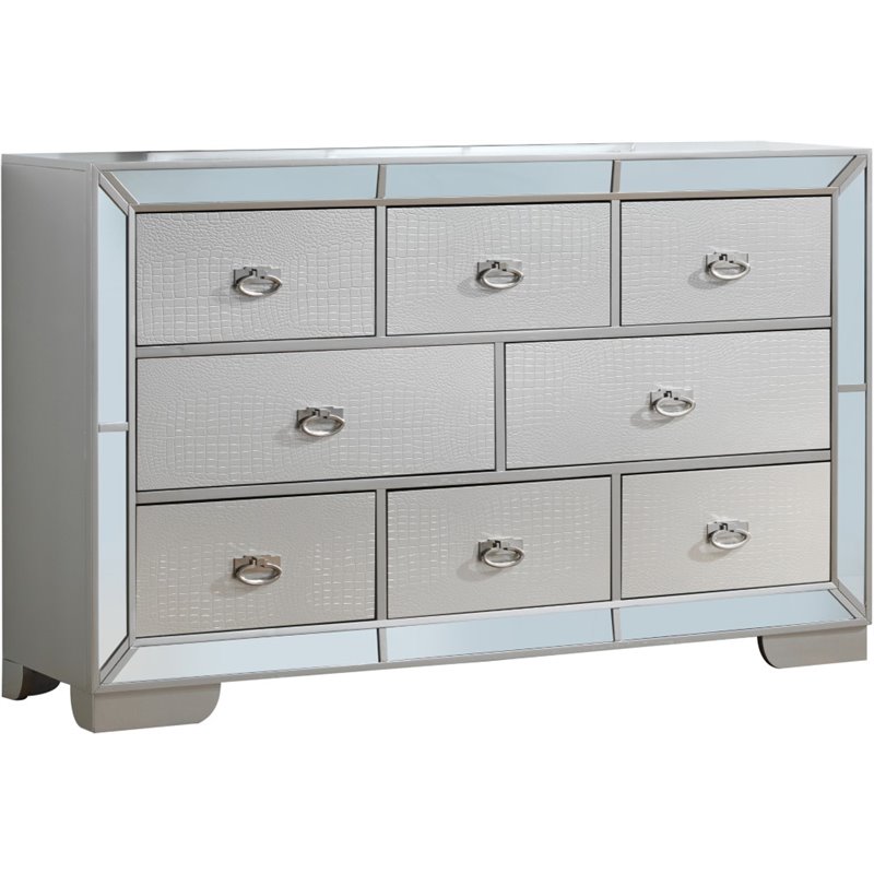 Glory Furniture Hollywood Hills 8-Drawers Bedroom Dresser in Silver Champagne