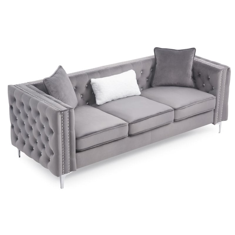 Glory Furniture Paige Velvet Sofa in Gray