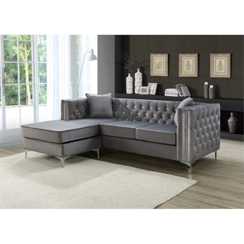 Glory Furniture Paige Velvet Sofa Chaise in Gray