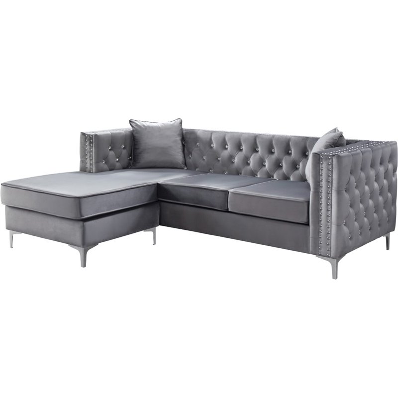 Glory Furniture Paige Velvet Sofa Chaise in Gray