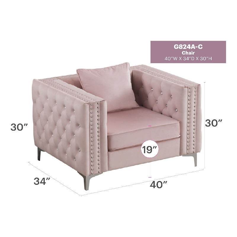 Glory Furniture Paige Velvet Chair in Pink