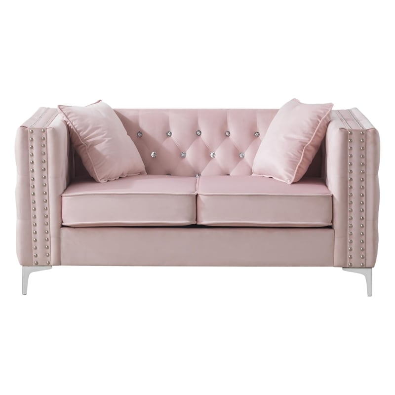 Glory Furniture Paige Velvet Loveseat in Pink