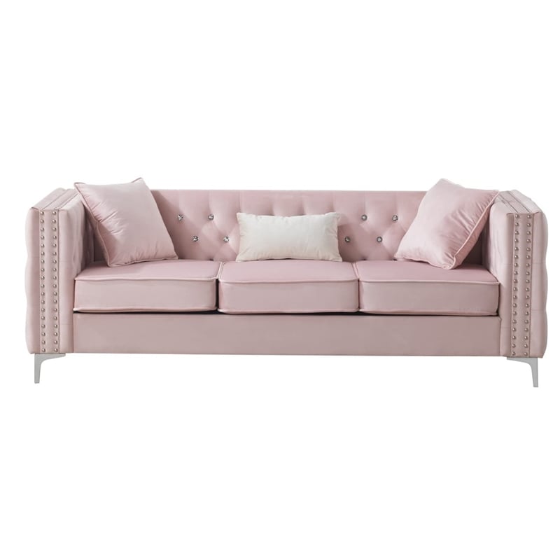 Glory Furniture Paige Velvet Sofa in Pink