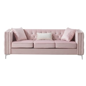 Glory Furniture Paige Velvet Sofa in Pink