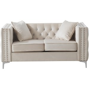 Glory Furniture Paige Velvet Loveseat in Ivory