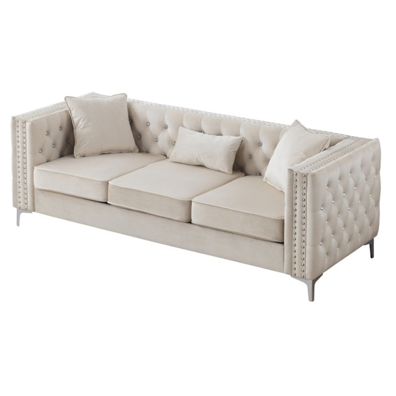 Glory Furniture Paige Velvet Sofa in Ivory