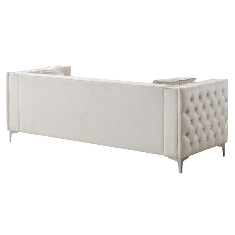 Glory Furniture Paige Velvet Sofa in Ivory