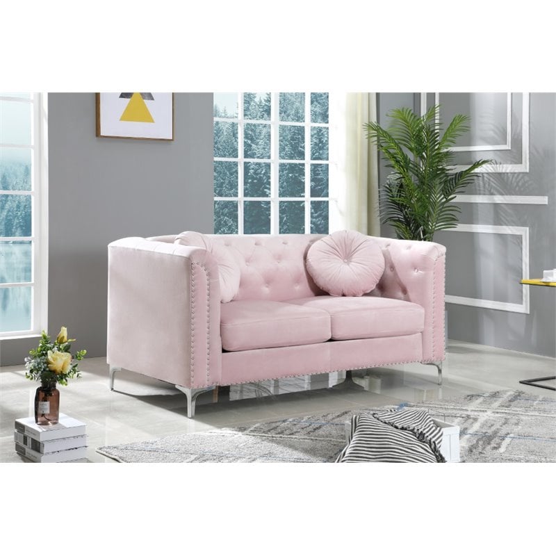 Glory Furniture Pompano Velvet Upholstered Loveseat in Pink