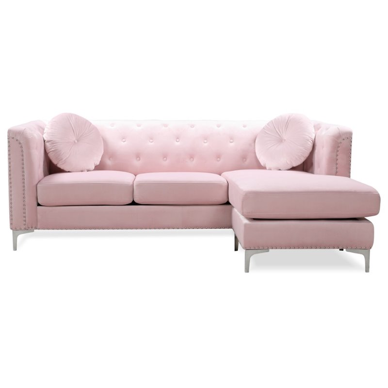 Glory Furniture Pompano Velvet Upholstered Sofa Chaise in Pink