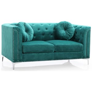 glory furniture pompano velvet upholstered loveseat in green