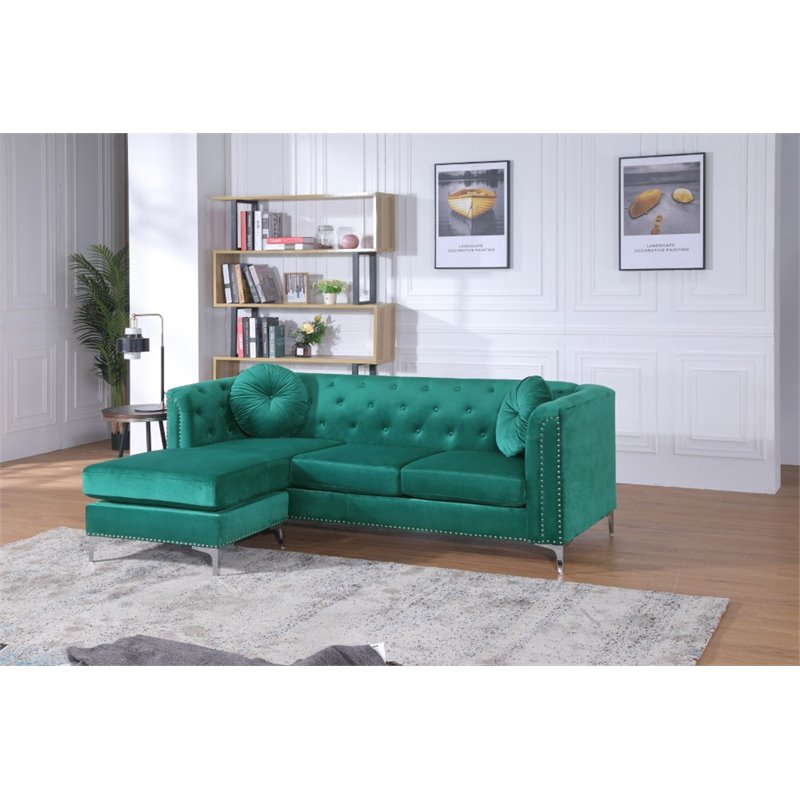 Glory Furniture Pompano Velvet Sofa Chaise in Green