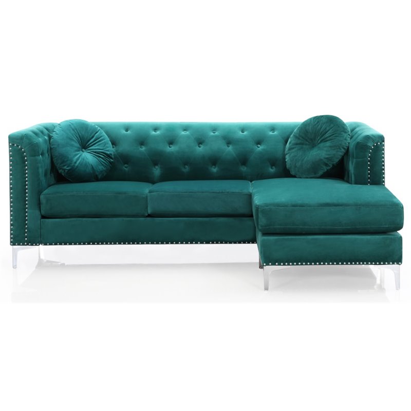 Glory Furniture Pompano Velvet Sofa Chaise in Green