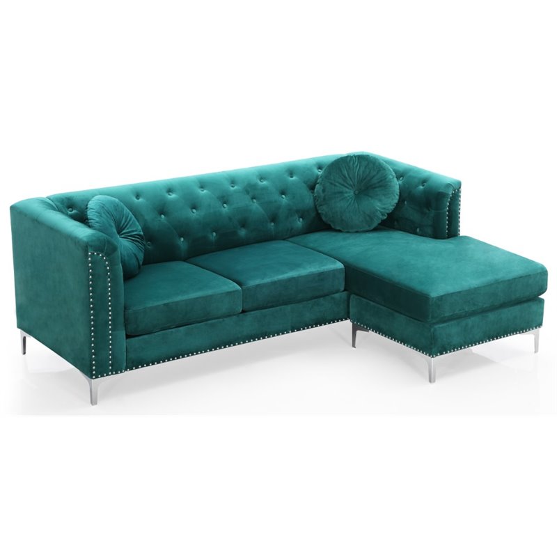 Glory Furniture Pompano Velvet Sofa Chaise in Green