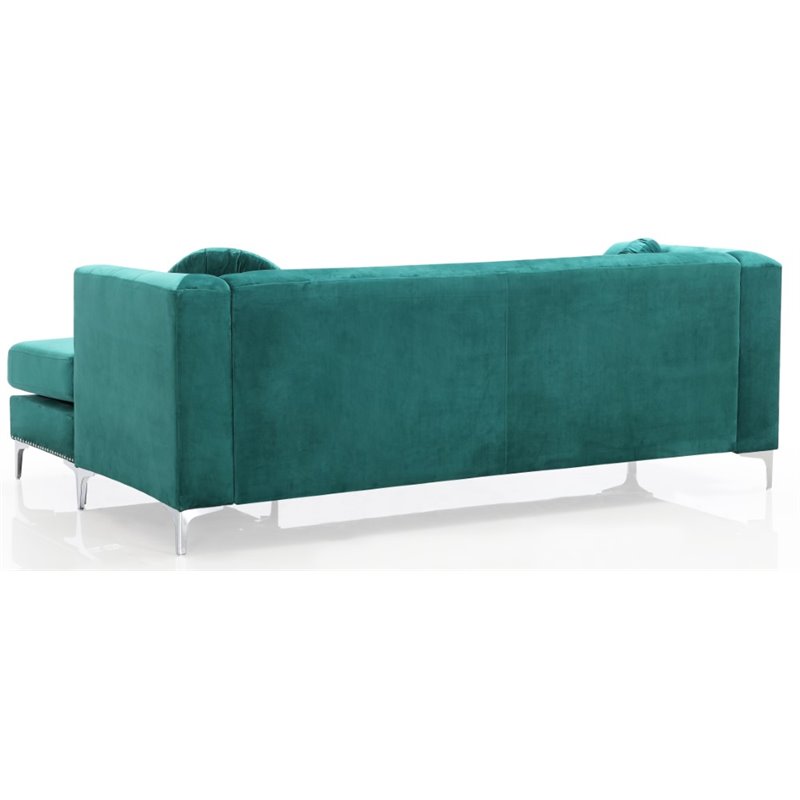 Glory Furniture Pompano Velvet Sofa Chaise in Green