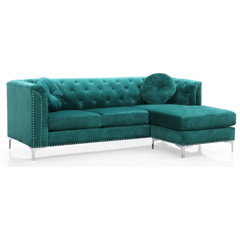 Glory Furniture Pompano Velvet Sofa Chaise in Green