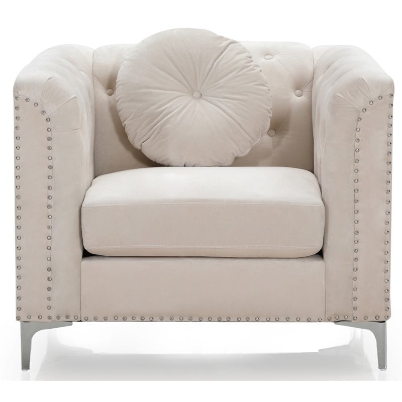 Glory Furniture Pompano Velvet Upholstered Chair in Ivory