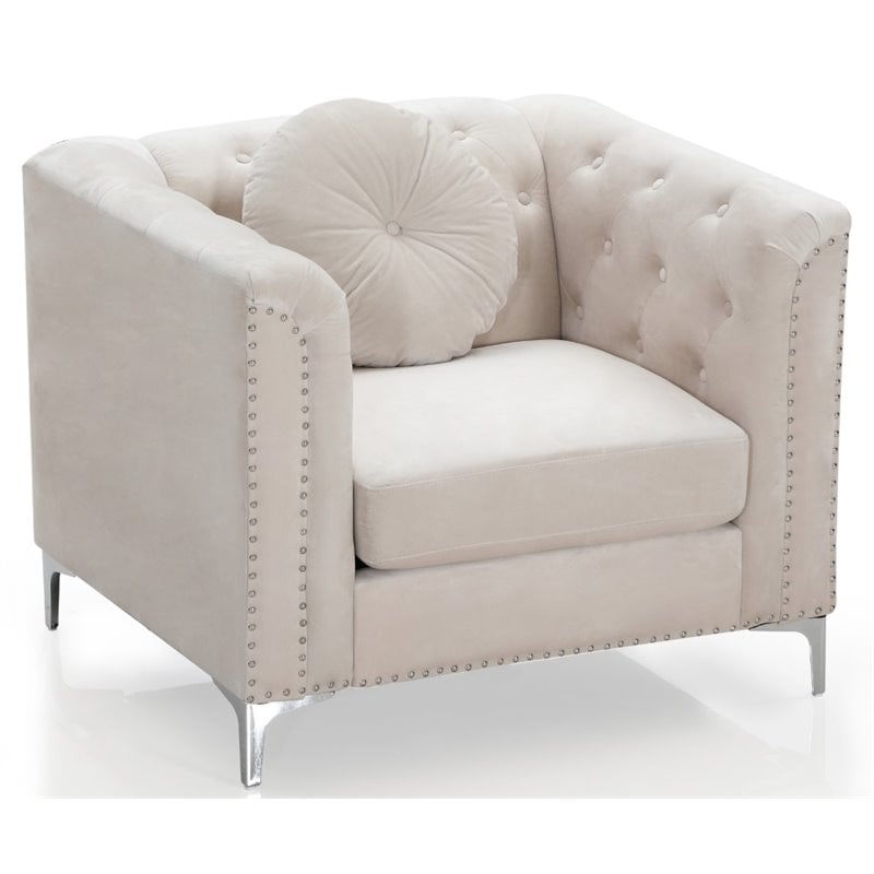 Glory Furniture Pompano Velvet Upholstered Chair in Ivory