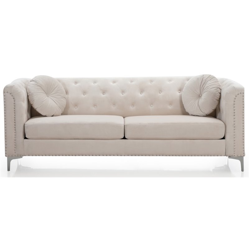Glory Furniture Pompano Velvet Sofa in Ivory