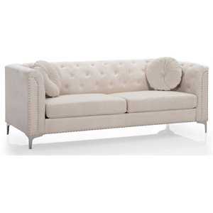 glory furniture pompano velvet sofa in ivory