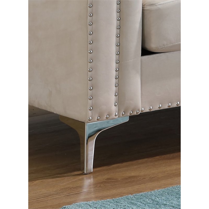 Glory Furniture Pompano Velvet Upholstered Sofa Chaise in Ivory