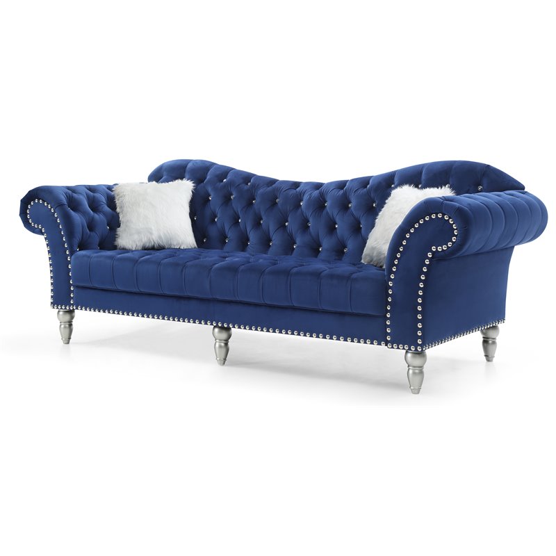 Glory Furniture Wilshire Traditional Sofa in Blue Velvet